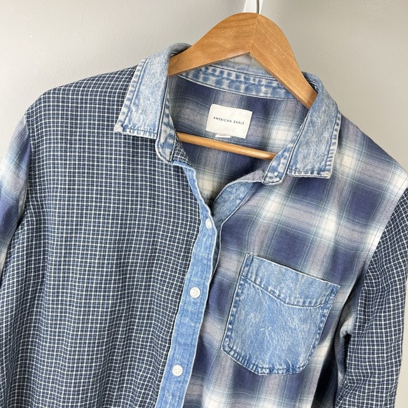 American Eagle Outfitters Tops - American Eagle Outfitters Shirt Top Womens S Blue Plaid Patchwork‎ Grunge Skater